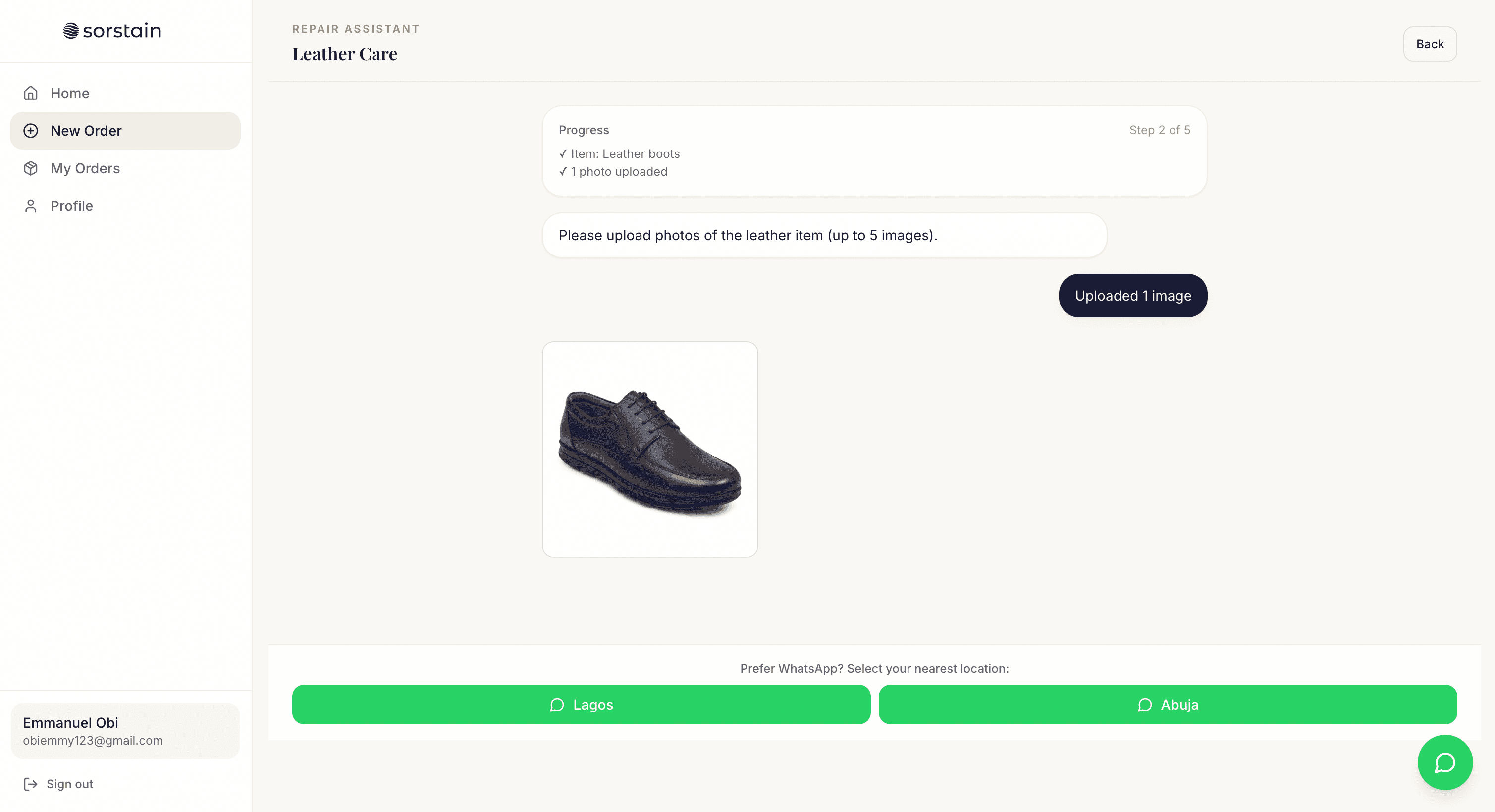 Sorstain order dashboard — track repairs, payments, and delivery